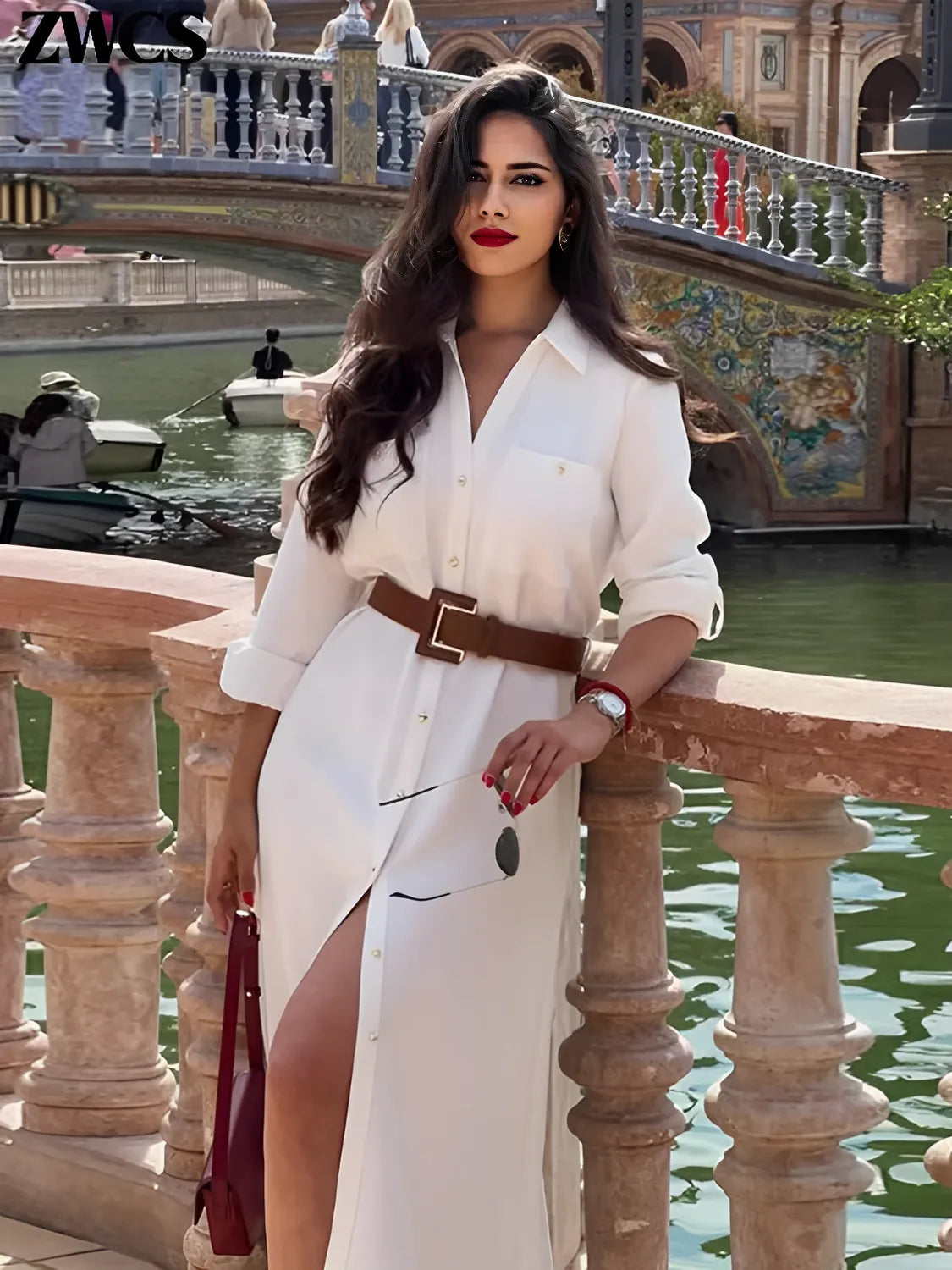 Vestido Feminino Chemise Decote em V com Abertura Frontal em Botões - Alexandra